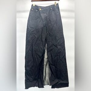 Dressed in LALA Black Denim Open Front Skirt Long Flared Trendy Casual Women’s